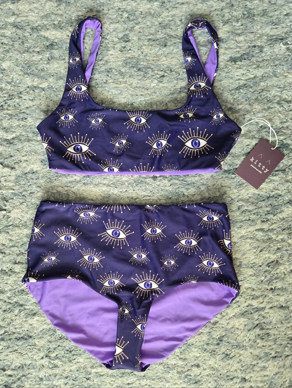 NWT Kitty And Vibe Purple Evil Eye High Waisted Bikini